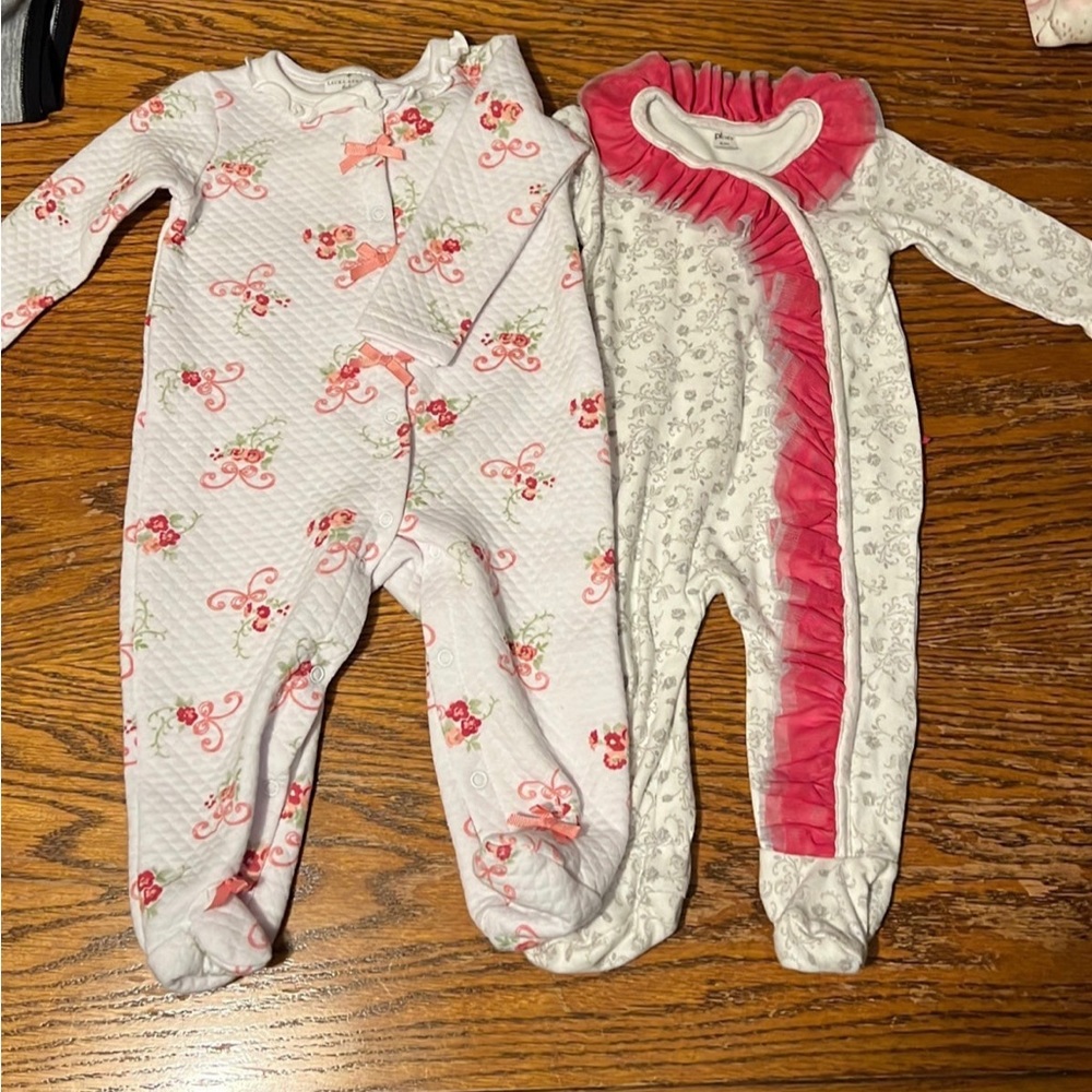 Bundle of 2 baby sleepers, footies,  girls 6-9 months, pink and white